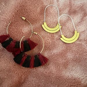 Tassel Hoop Earrings & Gold Arc Drop Earrings - Red, Black, Gold